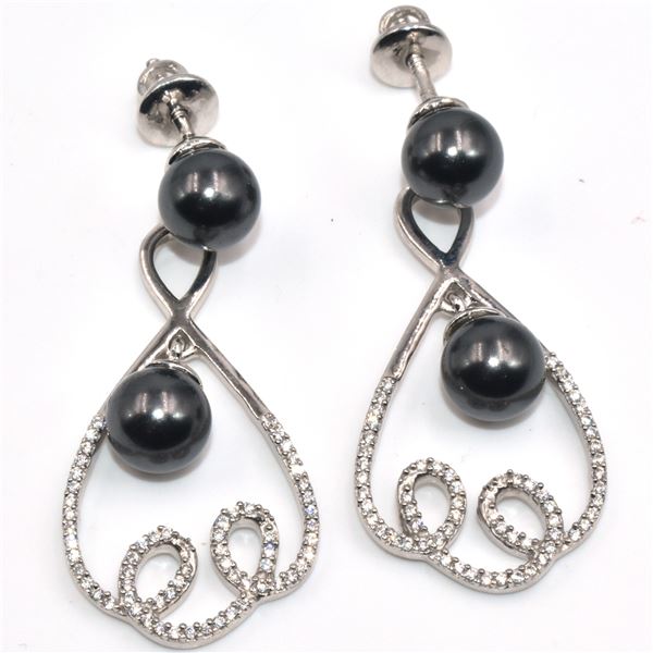 SILVER BLACK PEARL CZ(7.65CT) RHODIUM PLATED