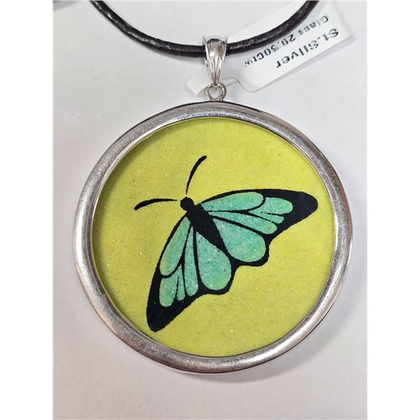 SILVER 20.5G GENUINE GEMSTONE PAINTING PENDANT