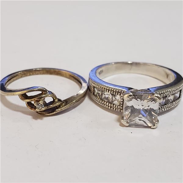 SILVER LOT OF 2 CUBIC ZIRCONIA RING(~WEIGHT 5.92G)