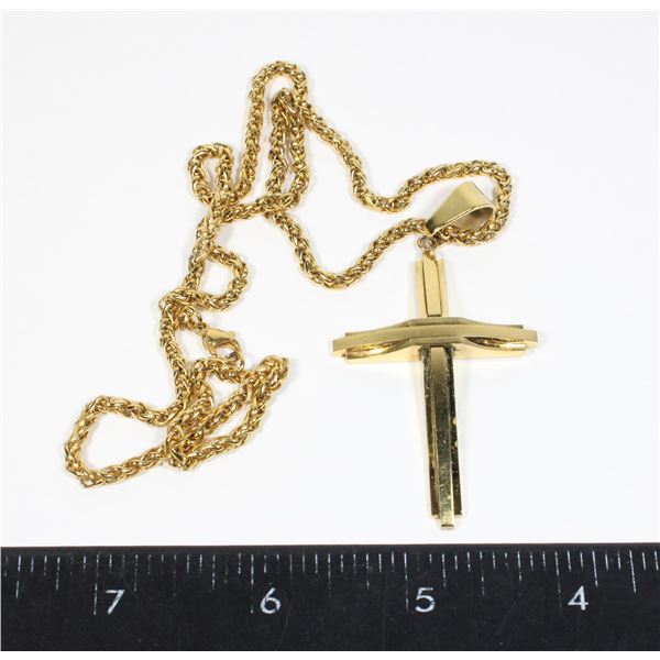 GOLD TONE CROSS PENDANT AND CHAIN