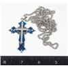 2 TONE SILVER TONE AND TURQUOISE CROSS WITH