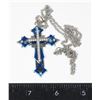 2 TONE SILVER TONE AND TURQUOISE CROSS WITH