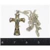TWO TONE CROSS WITH RHINESTONE ACCENTS PENDANT