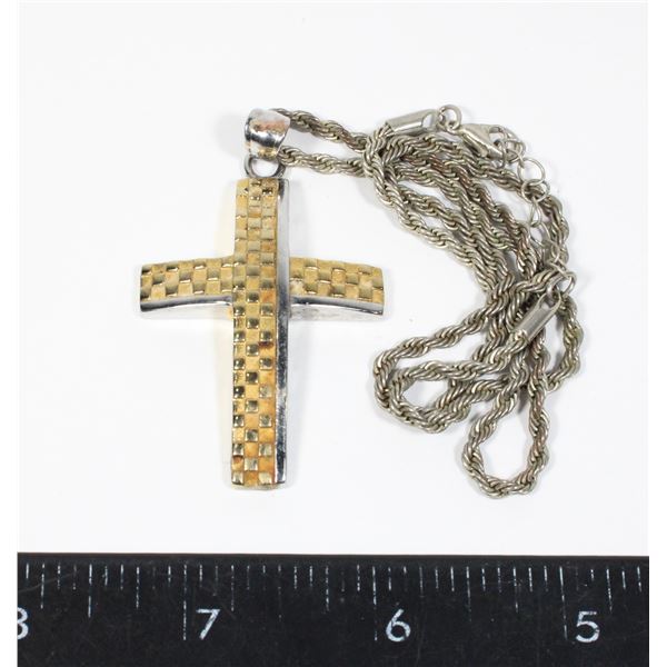 2 TONE STAINLESS STEEL CROSS PENDANT AND CHAIN