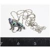 SILVER TONE STONE INLAY WOLF PENDANT AND CHAIN