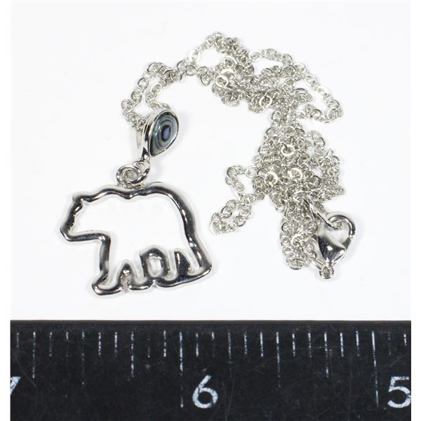 SILVER TONE POLAR BEAR PENDANT STONE ACCENT ABOVE