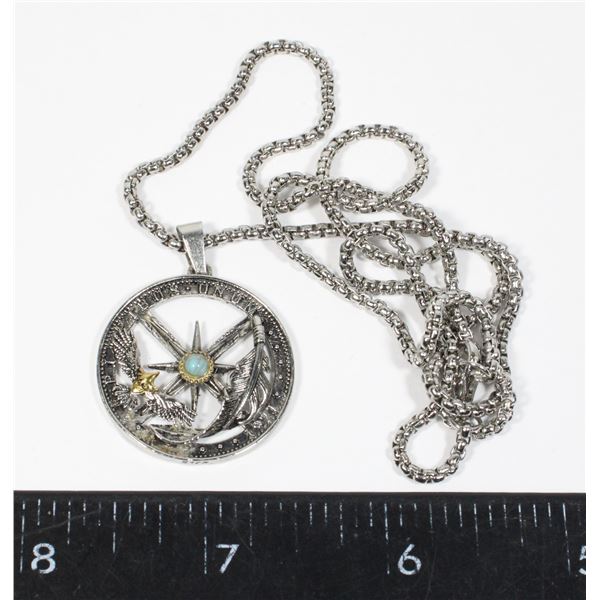 EAGLE FEATHER COMPASS PENDANT WITH CHAIN