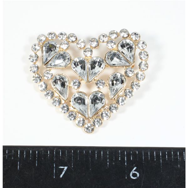RHINESTONE HEART BROOCH