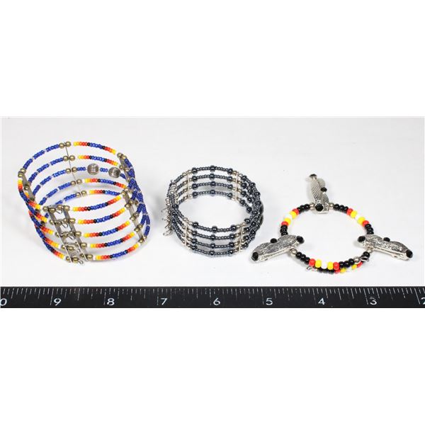 3 STRETCH METAL SEED BEADED OPEN CUFF BRACELETS