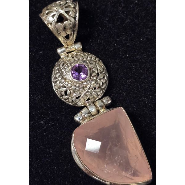 SILVER 16.89G ROSE QUARTZ PENDANT