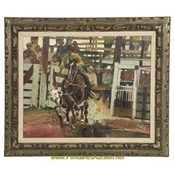 Neil Boyle (1931-2006) O/C Calf Roping