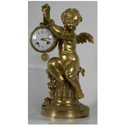 French Figural Cherub Silk Thread Mantle Clock