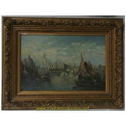 Alfred Pollentine O/C Venetian Harbor Scene (1836-1890)