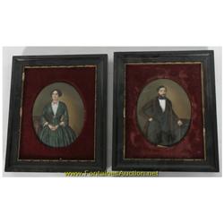 Pr of Oval German Porcelain Portrait Plaques