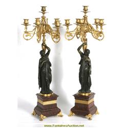 Pr. French Figural Bronze Candelabra