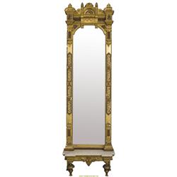 CARVED AND GESSO GILT MARBLETOP PIER MIRROR