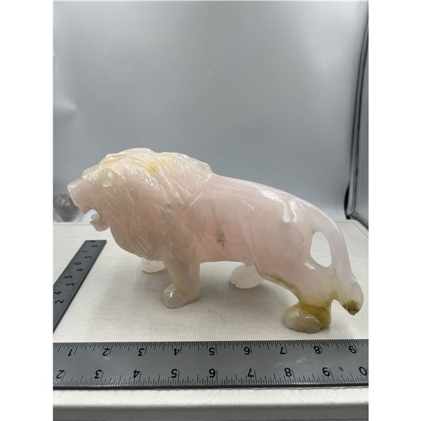 10 INCH HAND CARVED PINK CALCITE LION