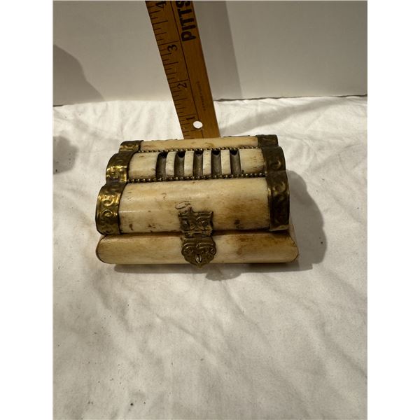 Vintage brass and camel bone trinket box