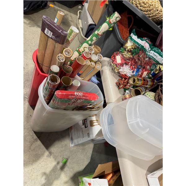 Gift wrap, bows, etc. and fins one has lid