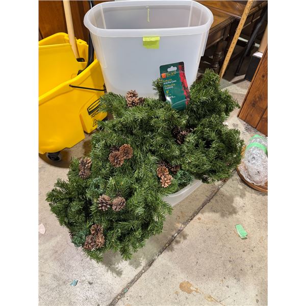 Christmas greens with Christmas wrap container