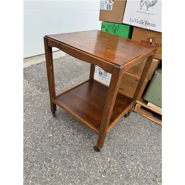 Antique table measures 16 1/2 in.² by about 21 inches tall