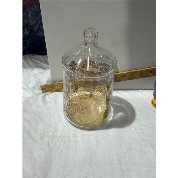 Vintage golden fern, Regency glass cover dish