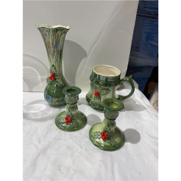 Japanese pottery items one candlestick has chips