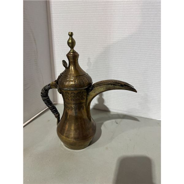 vintage brass Middle Eastern coffee pot, known as a dallah