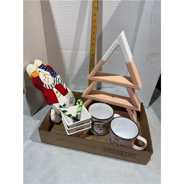 Christmas tree snowman mugs dishes