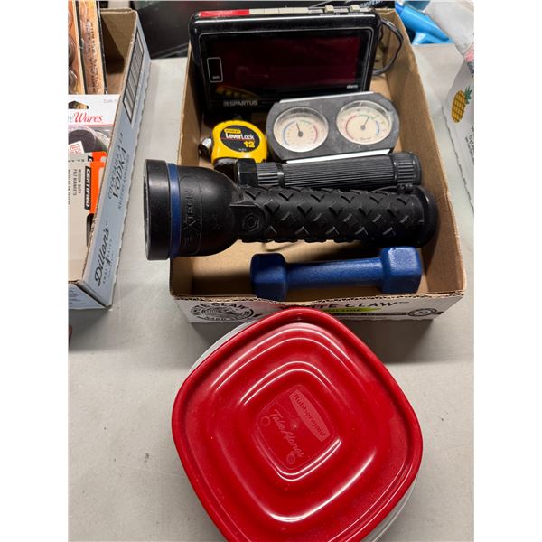 Flashlight temperature, humidity item, and alarm