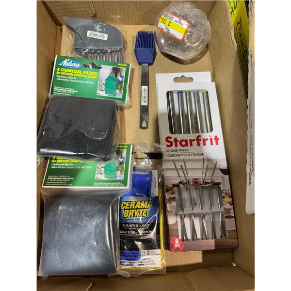 Charcoal filters, fondue forks, and other kitchen items