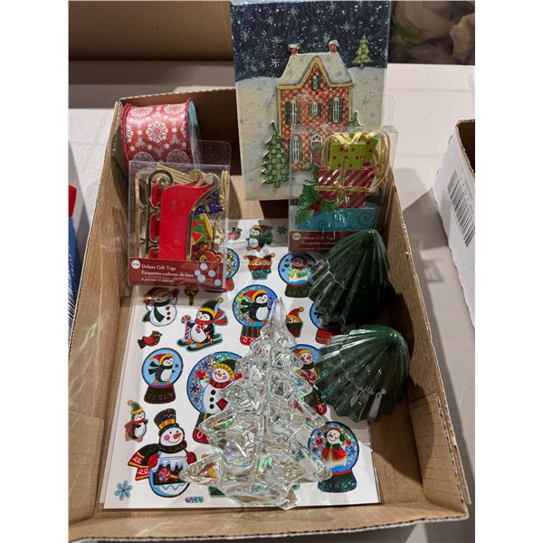 Christmas stickers, gift tags, trees, and other