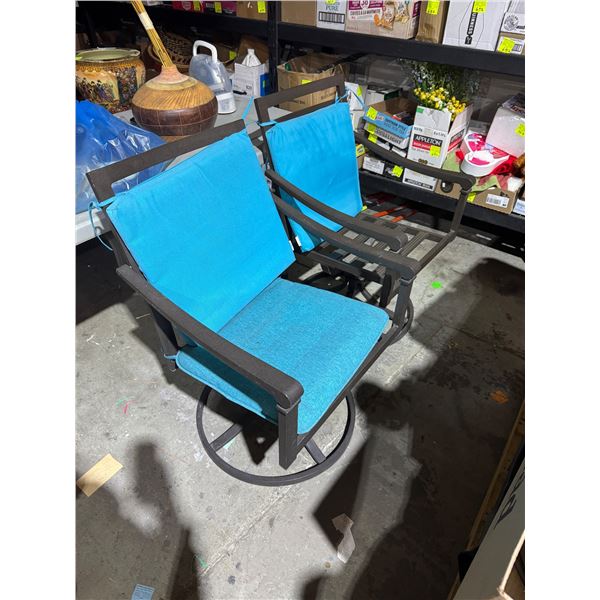 2 patio swivel chairs missing one cushion
