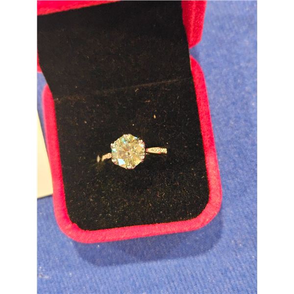 3.00ct Moissanite bluish-green color ring-size 6.25 . See description