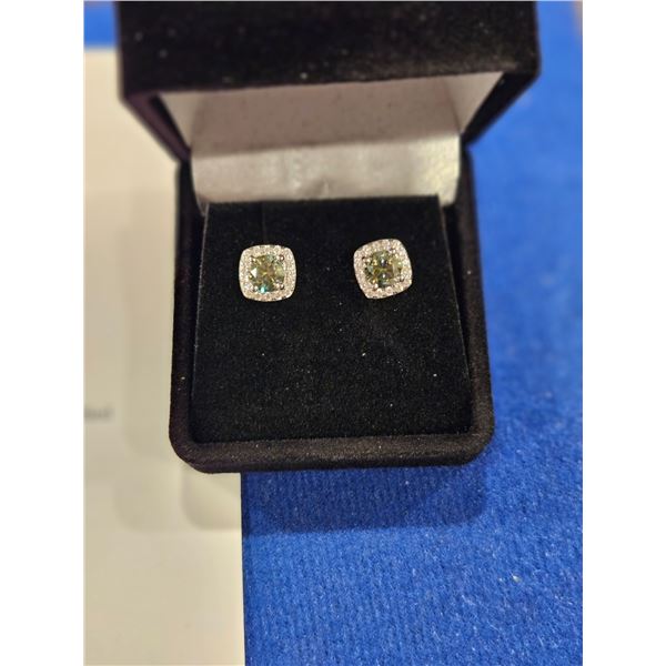 1.00ct bluish green moissanite earrings- see description