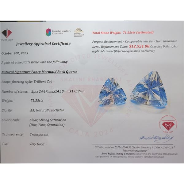 71.55 ct Certified Mermaid Quartz gemstone Pair ($12,521 Appraisal)