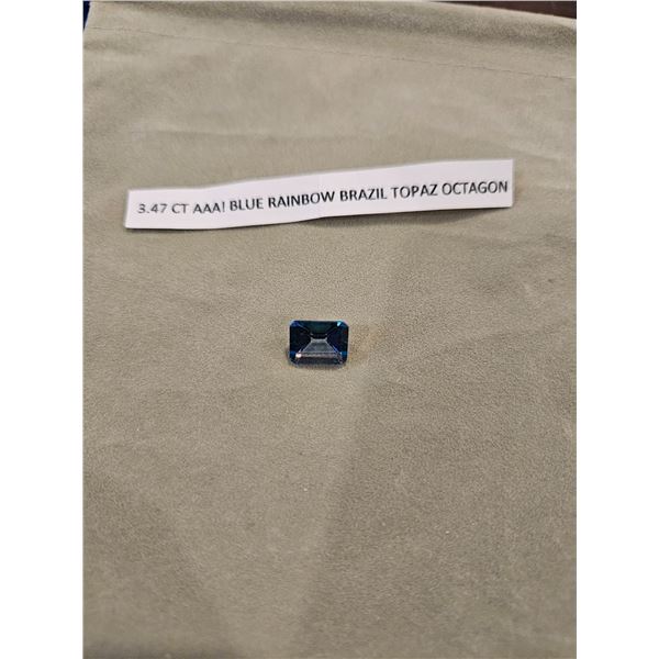 3.47ct AAA Blue Rainbow brazil topaz octagon