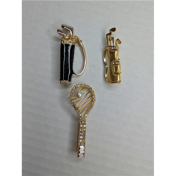 Trio of sports pins - tennis and golf