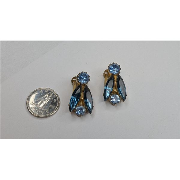 Blue Crystal vintage clip-on earrings *matching brooch lot 