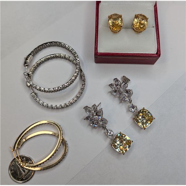 Fashion earrings perfect for NYE - inside out hoops (two pair), studs and drops