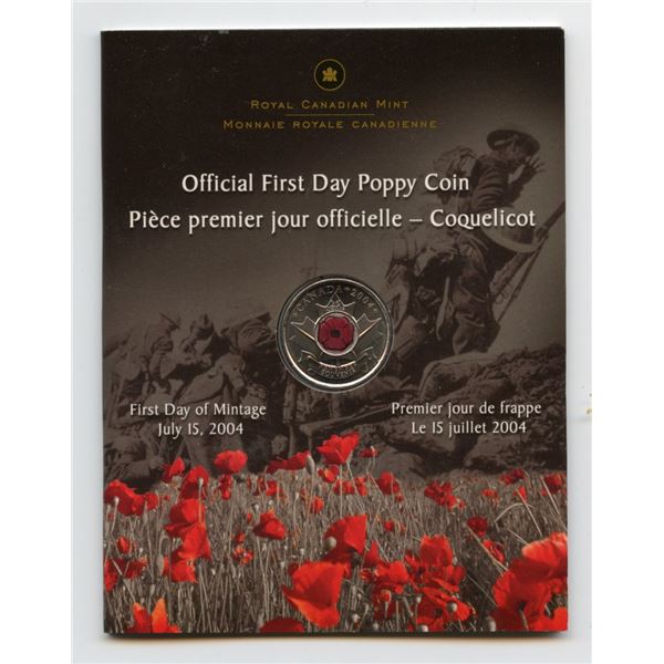2004 Canada 25 Cent Poppy 1st Day Coin