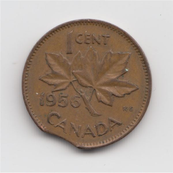 1956 Canada 1 Cent Clipped Planchet Error