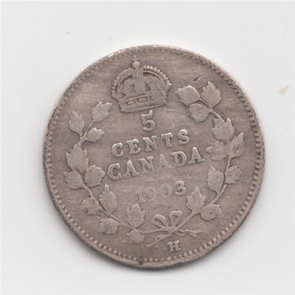 1903 H Canada 5 Cent Silver Coin
