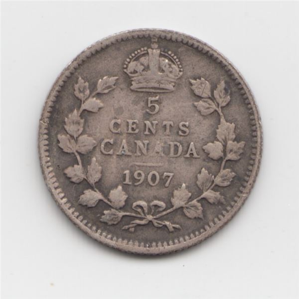 1907 Canada 5 Cent Silver Coin