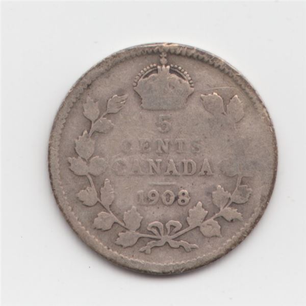 1908 Canada 5 Cent Silver Coin