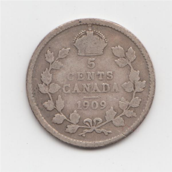 1909 Canada 5 Cent Silver Coin