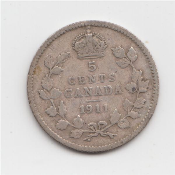 1911 Canada 5 Cent Silver Coin