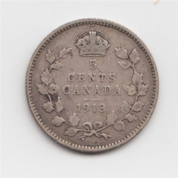 1913 Canada 5 Cent Silver Coin