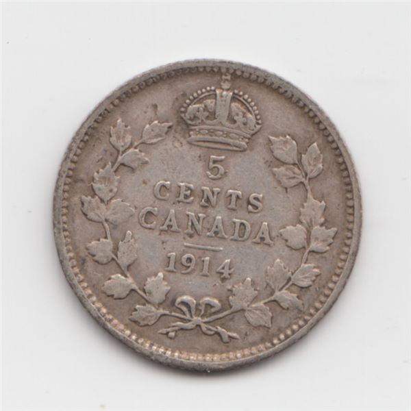 1914 Canada 5 Cent Silver Coin