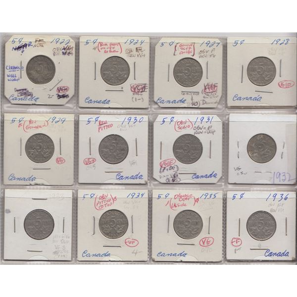 Lot of 12 Canada George V Nickels